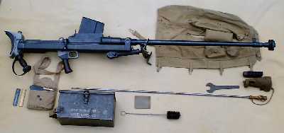 Boys Anti-tank rifle with all its accessories, with magazine fitted and dust/mud cover removed.