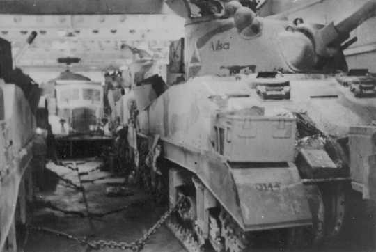 Tanks of A Squadron onboard an LST on the way to Sicily