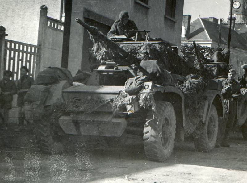 Damiler Armoured Car from C Squadron of 11th Hussars (under the Brigades Command) in the village. Courtesy of Alain Chantrieux