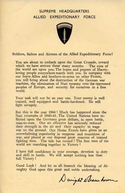 Message to the troops from Eisenhower