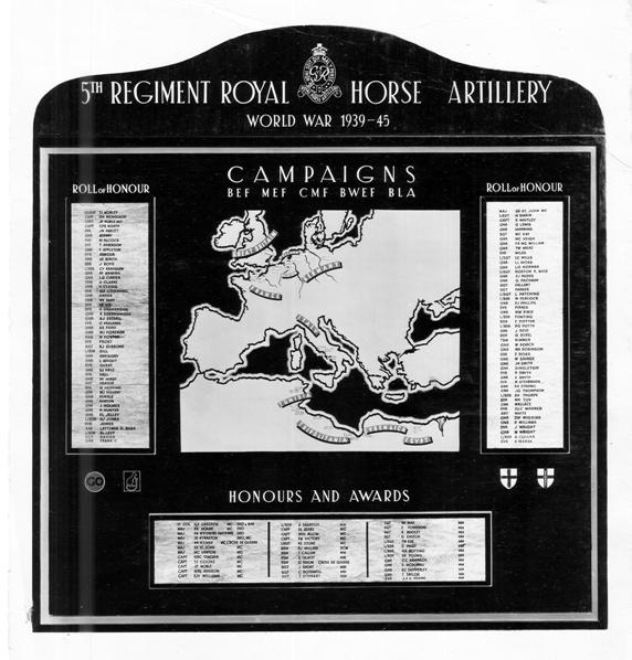 Roll of honour for 5th RHA listing the casualties from the Regiment those who were award medals.