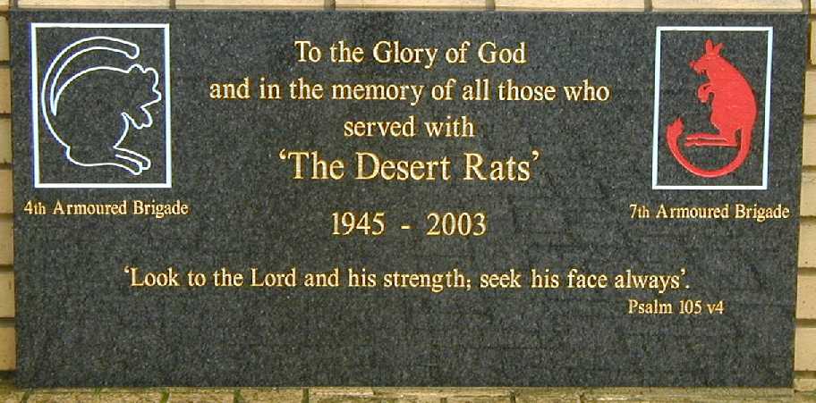 Plaque to the Memory of those who served in 4th and 7th Armoured Brigades after the end of the Second World War.